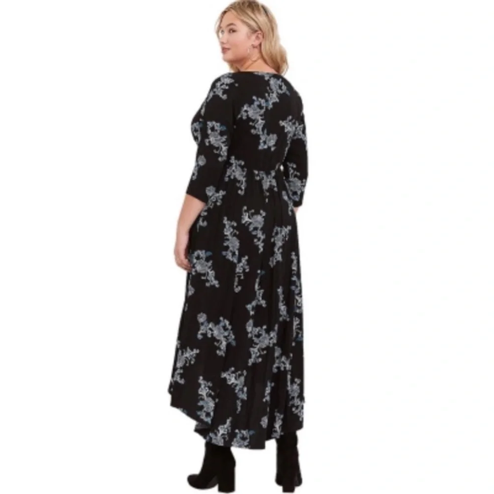Torrid Black Floral Hi-Lo Challis Dress - Picture 2 of 8